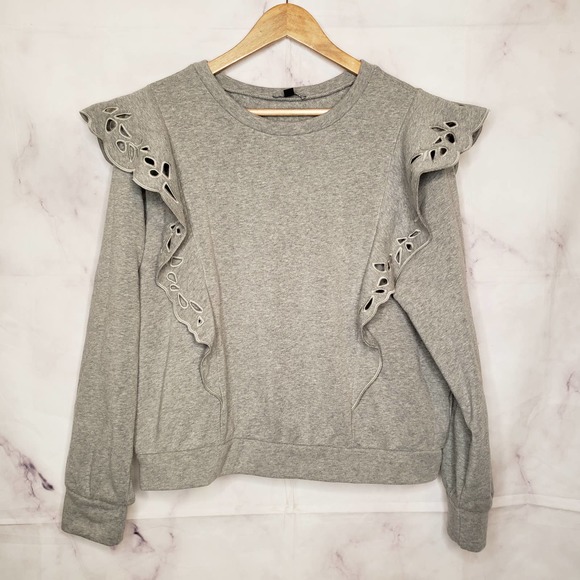 EXPRESS Gray Ruffle Long Sleeve Sweater M - Picture 1 of 8